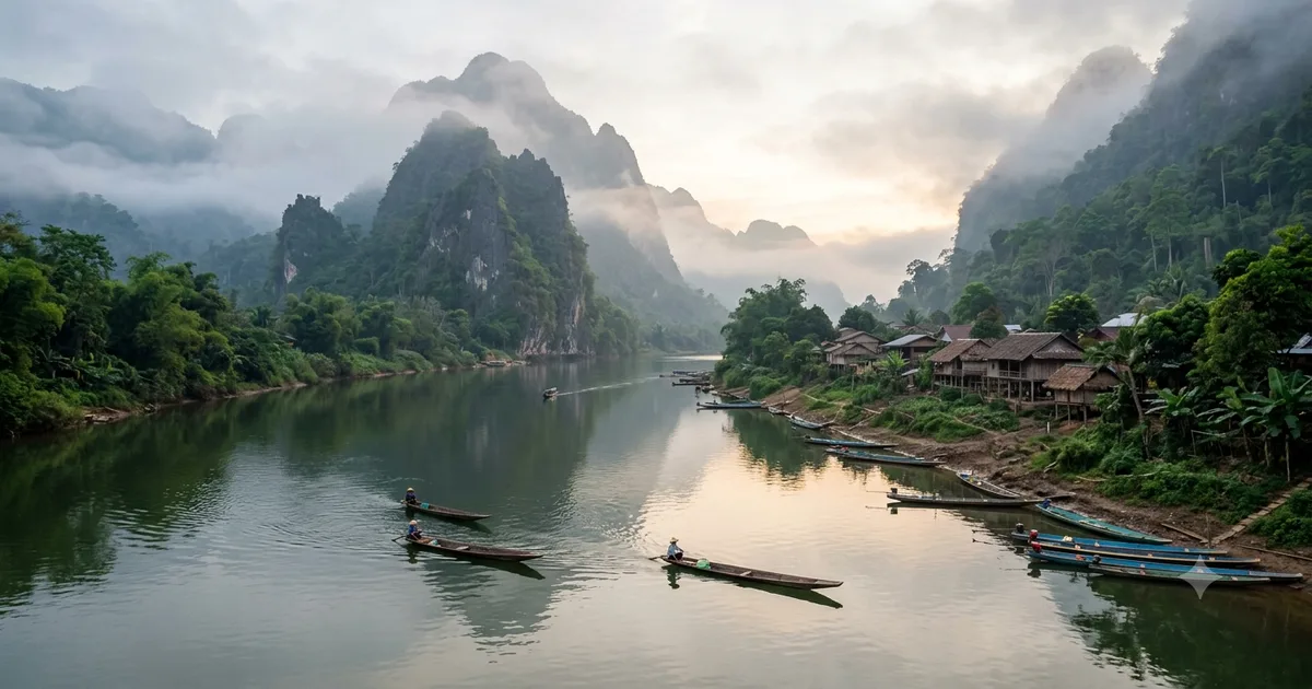 Karst mountains over the Nam Ou river at Nong Khiaw, northern Laos