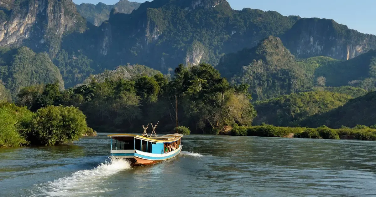 Wooden slow boat on the Mekong river between Huay Xai and Luang Prabang
